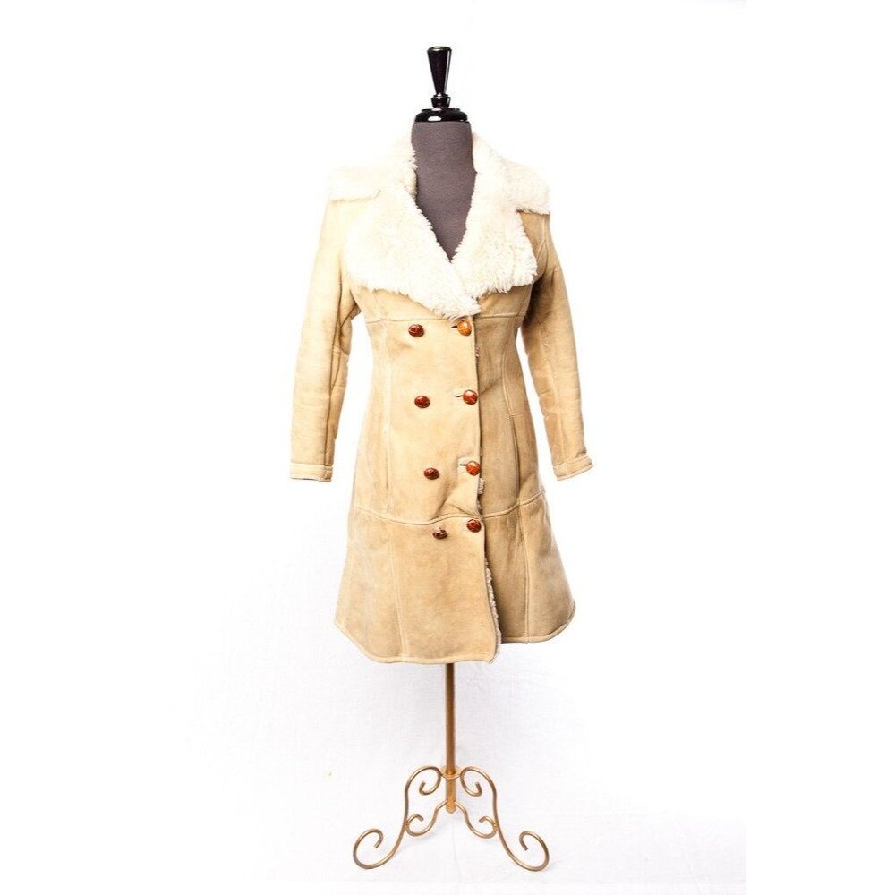 Vintage 1973 Women’s Double Breasted Shearling Coat Handmade Made In Turkey